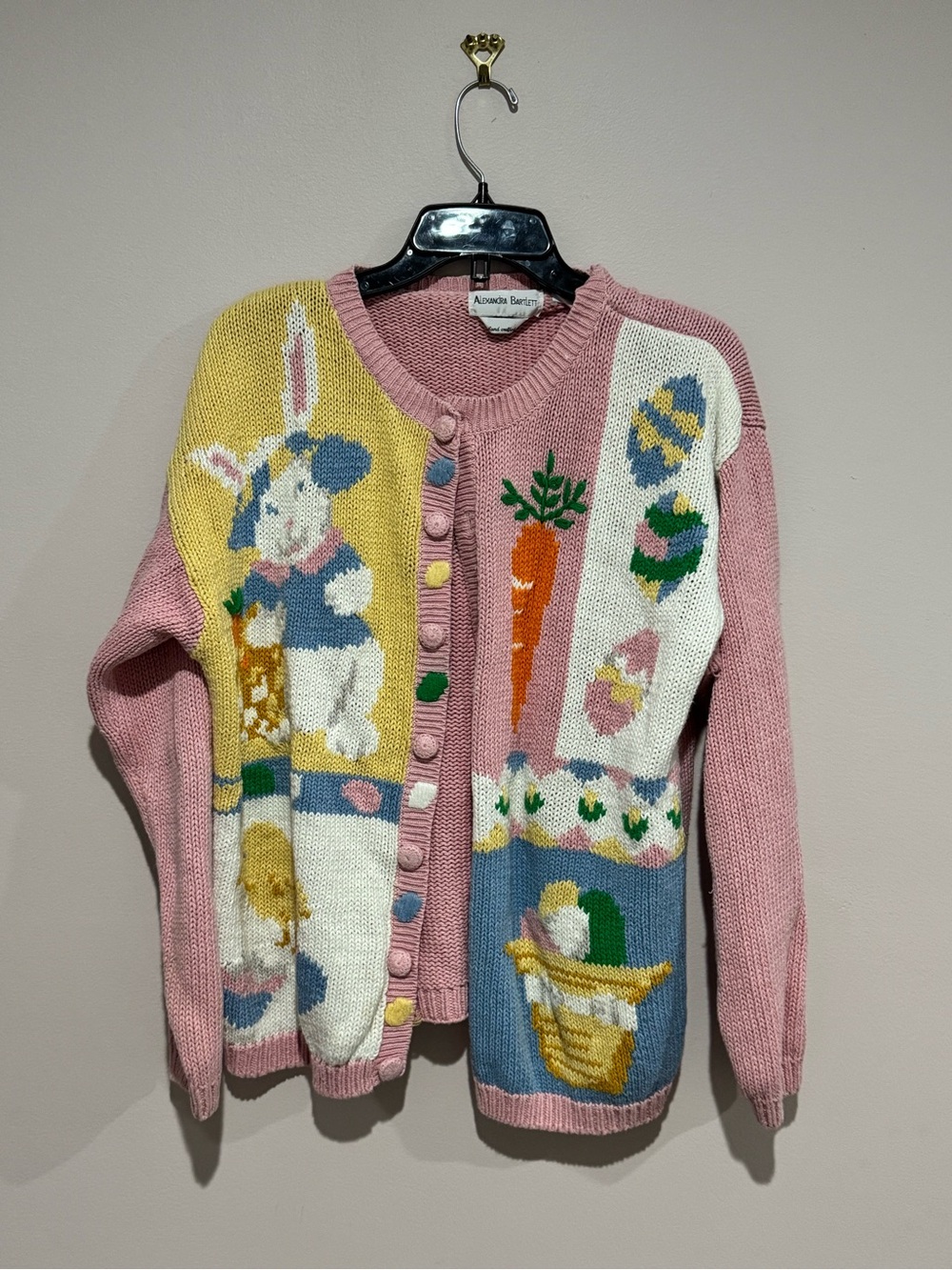 Alexandra Bartlett Vintage Hand Crafted Spring Easter Bunny 90s Cardigan XLarge